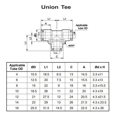 Tee Joint Union One Touch Pneumatic Fitting Technical Details
