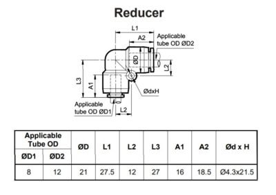 Union Elbow Reducer One Touch Fitting Technical Details